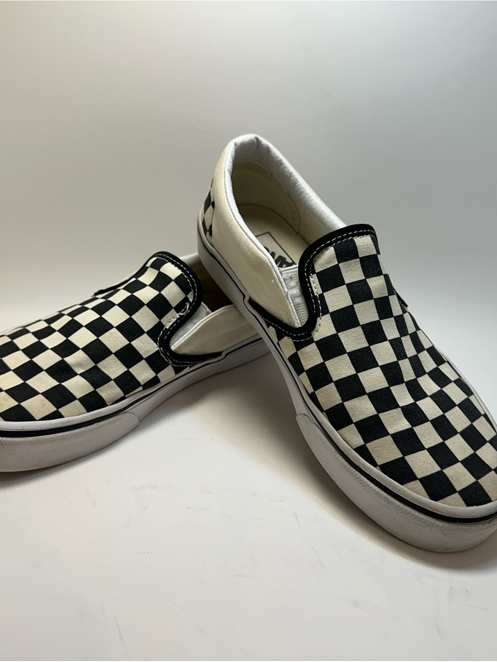 Vans Unisex Slip-On Checkerboard Black and White Sneakers Men 7 Women 8.
